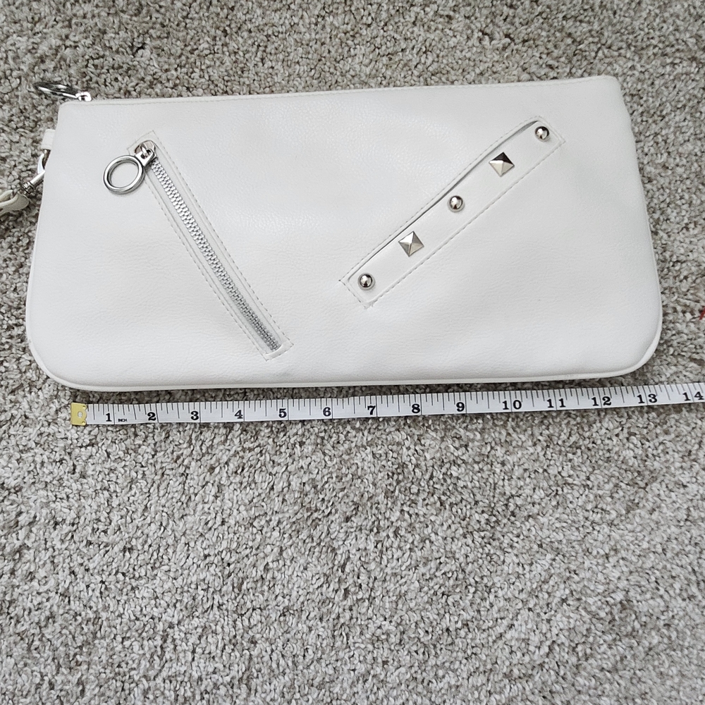 White Leather Clutch with Stud Accents